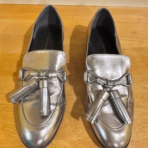 Marc Fisher Metallic Silver Tassel Loafers